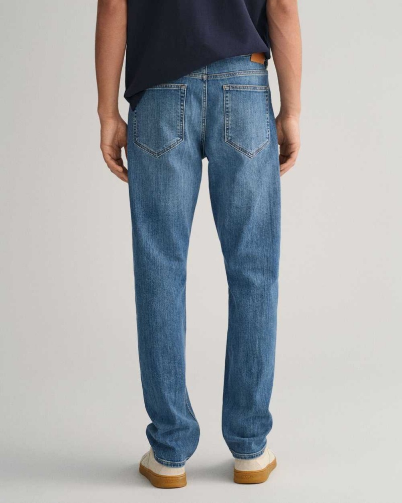 Gant Regular Fit Men's Jeans Mid Blue Worn In | QRVOL-5973