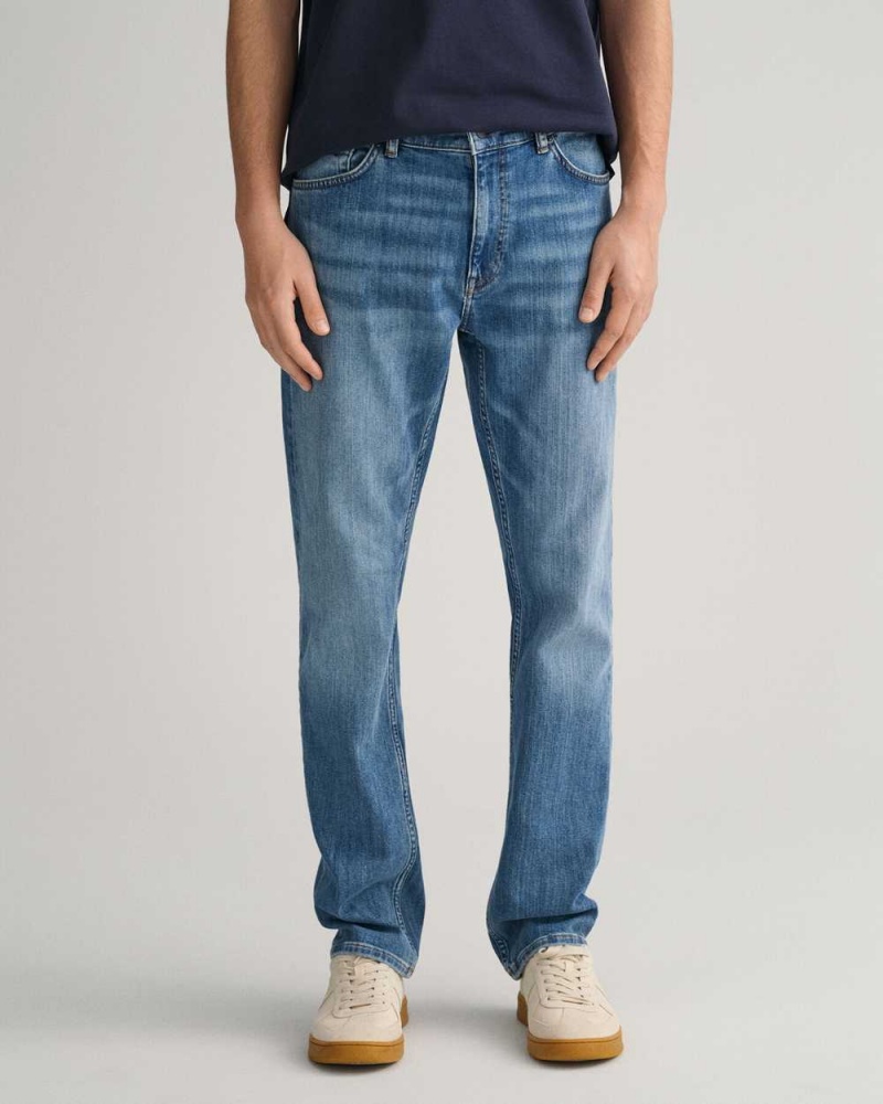 Gant Regular Fit Men's Jeans Mid Blue Worn In | QRVOL-5973