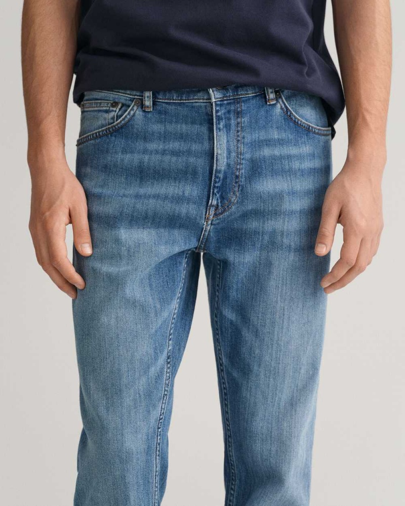 Gant Regular Fit Men's Jeans Mid Blue Worn In | QRVOL-5973