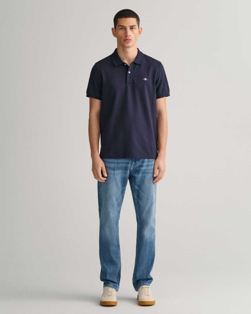 Gant Regular Fit Men's Jeans Mid Blue Worn In | QRVOL-5973