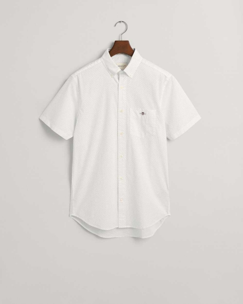 Gant Regular Fit Micro Dot Poplin Short Sleeve Men\'s Shirts White | LIEYA-9843