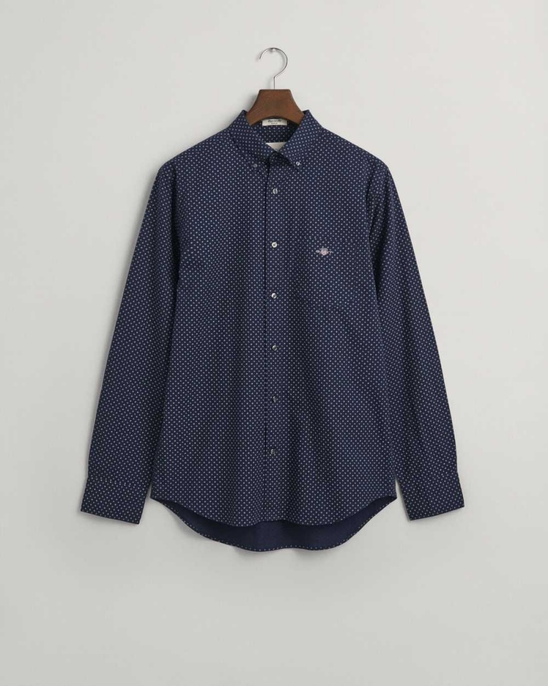 Gant Regular Fit Micro Print Men's Shirts Marine | RWUNC-9410