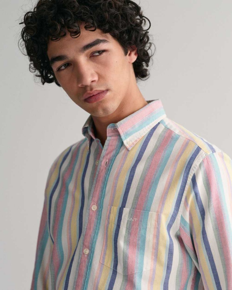 Gant Regular Fit Multi Stripe Oxford Men's Shirts Multicolor | FGRDX-7689