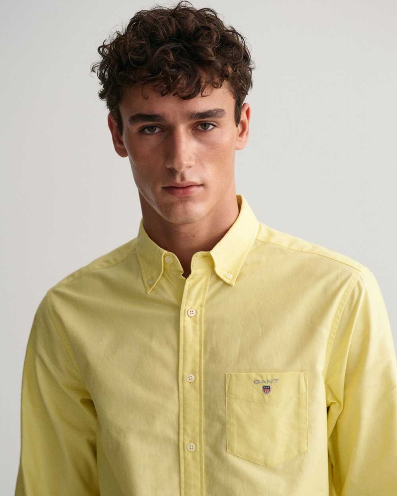 Gant Regular Fit Oxford Men's Shirts Clear Yellow | HGFSK-3095