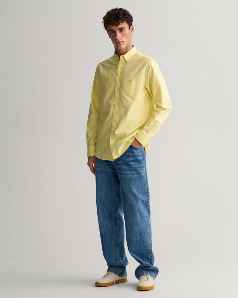 Gant Regular Fit Oxford Men's Shirts Clear Yellow | HGFSK-3095