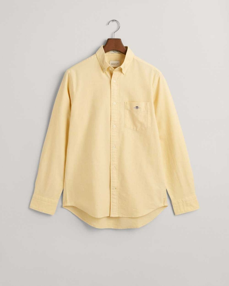 Gant Regular Fit Oxford Men\'s Shirts Parchment Yellow | MVKQW-9167