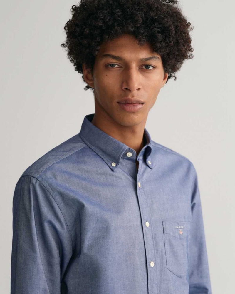 Gant Regular Fit Oxford Men's Shirts Persian Blue | YFTVP-5186