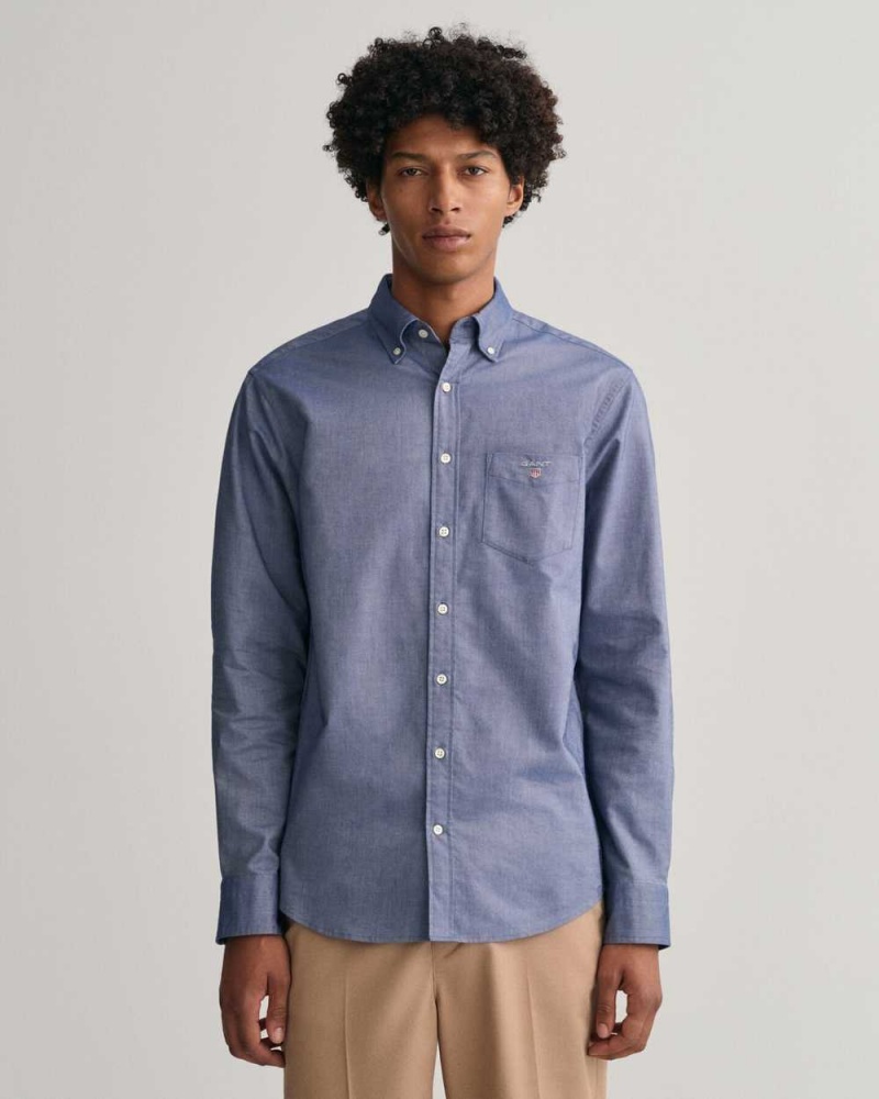 Gant Regular Fit Oxford Men\'s Shirts Persian Blue | YFTVP-5186