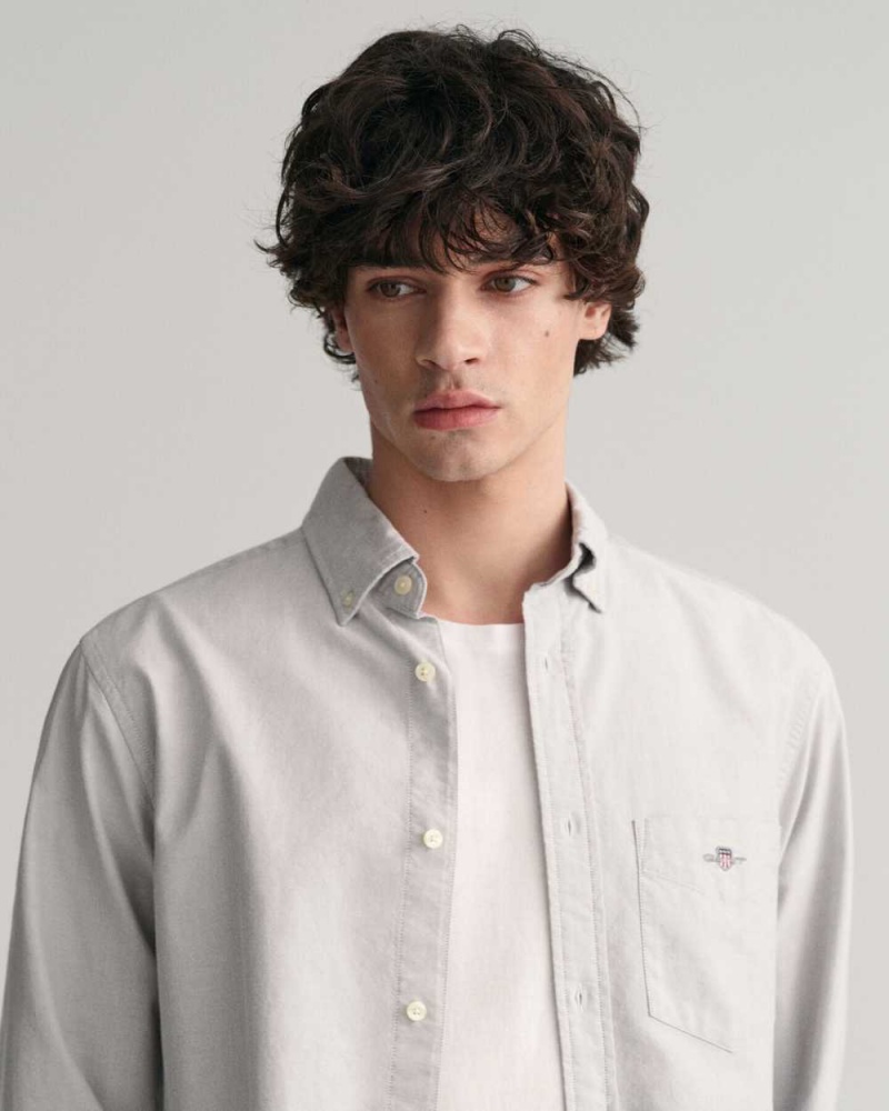 Gant Regular Fit Oxford Men's Shirts Stone Grey | CPOXA-1692