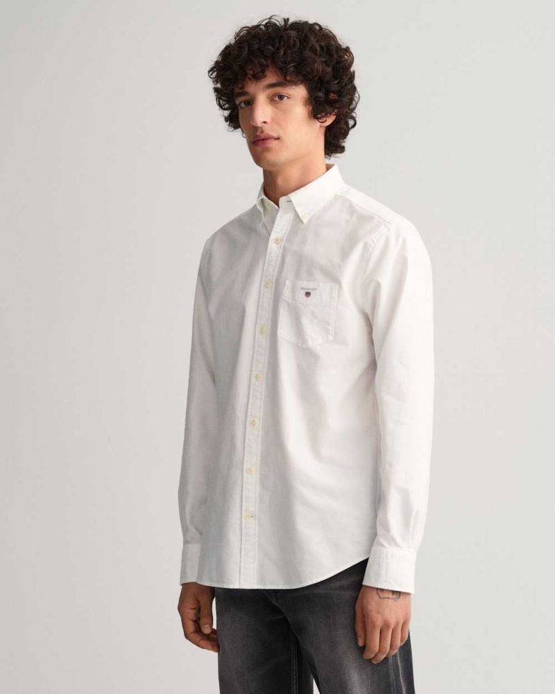 Gant Regular Fit Oxford Men's Shirts White | TWHCD-3426