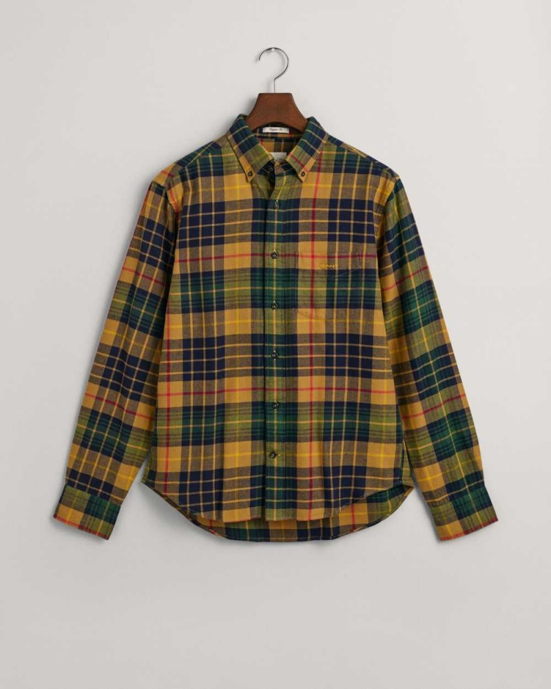 Gant Regular Fit Plaid Flannel Checked Men\'s Shirts Mustard Beige | VDBSA-0437