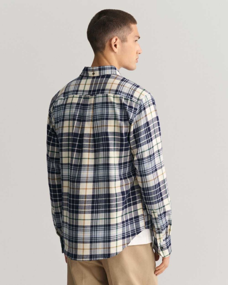 Gant Regular Fit Plaid Flannel Checked Men's Shirts Cream | ASJND-8602