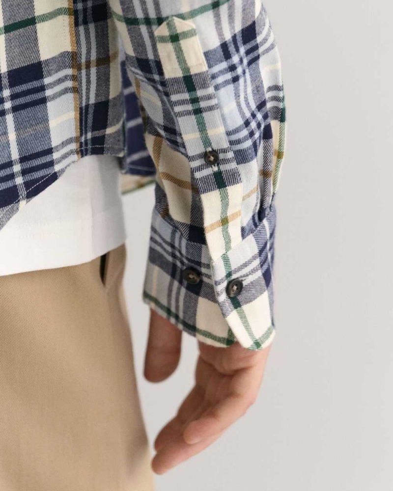 Gant Regular Fit Plaid Flannel Checked Men's Shirts Cream | ASJND-8602