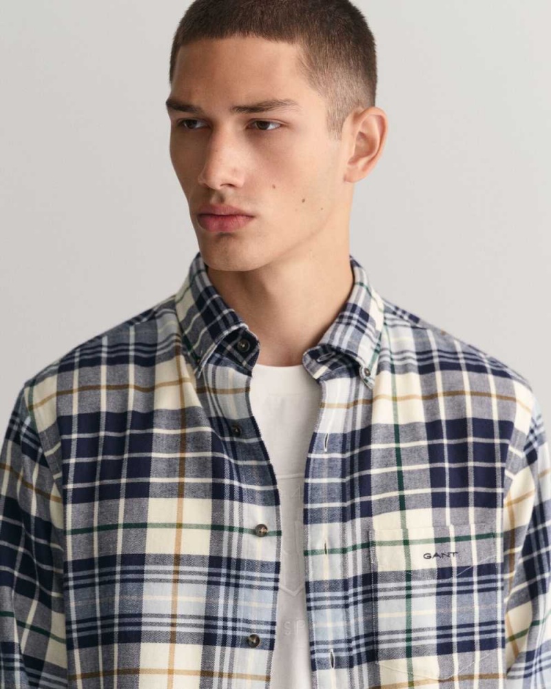 Gant Regular Fit Plaid Flannel Checked Men's Shirts Cream | ASJND-8602