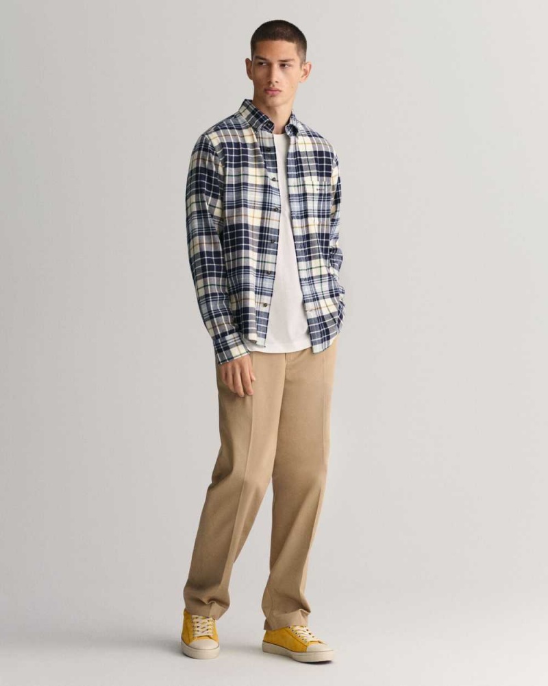 Gant Regular Fit Plaid Flannel Checked Men's Shirts Cream | ASJND-8602