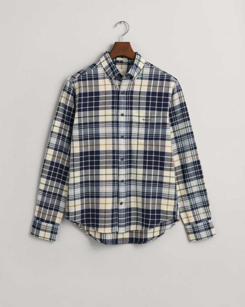 Gant Regular Fit Plaid Flannel Checked Men's Shirts Cream | ASJND-8602