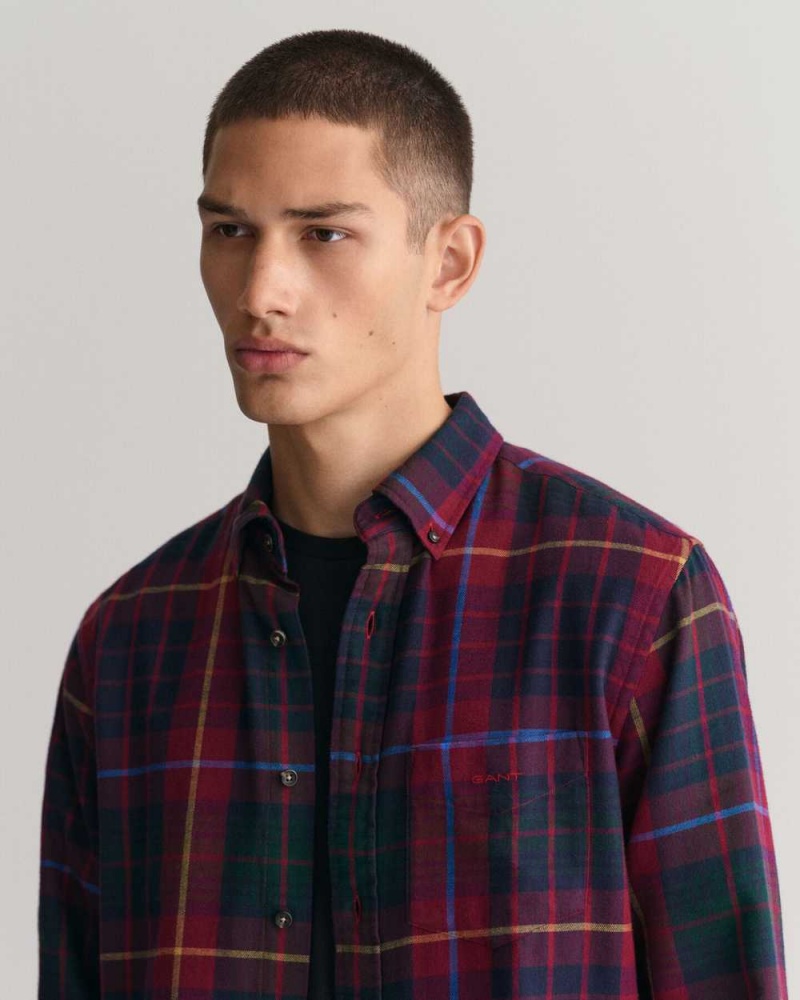 Gant Regular Fit Plaid Flannel Checked Men's Shirts Plumped Red | EIMVW-2867