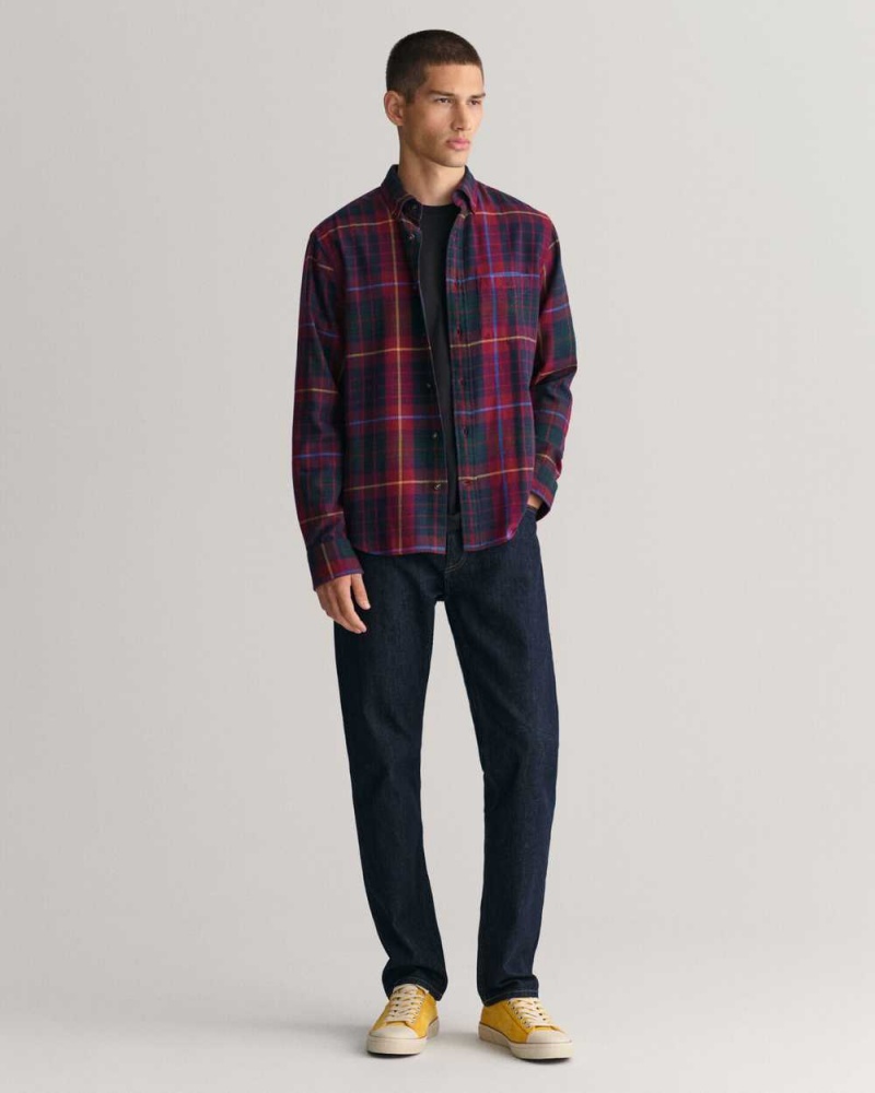 Gant Regular Fit Plaid Flannel Checked Men's Shirts Plumped Red | EIMVW-2867