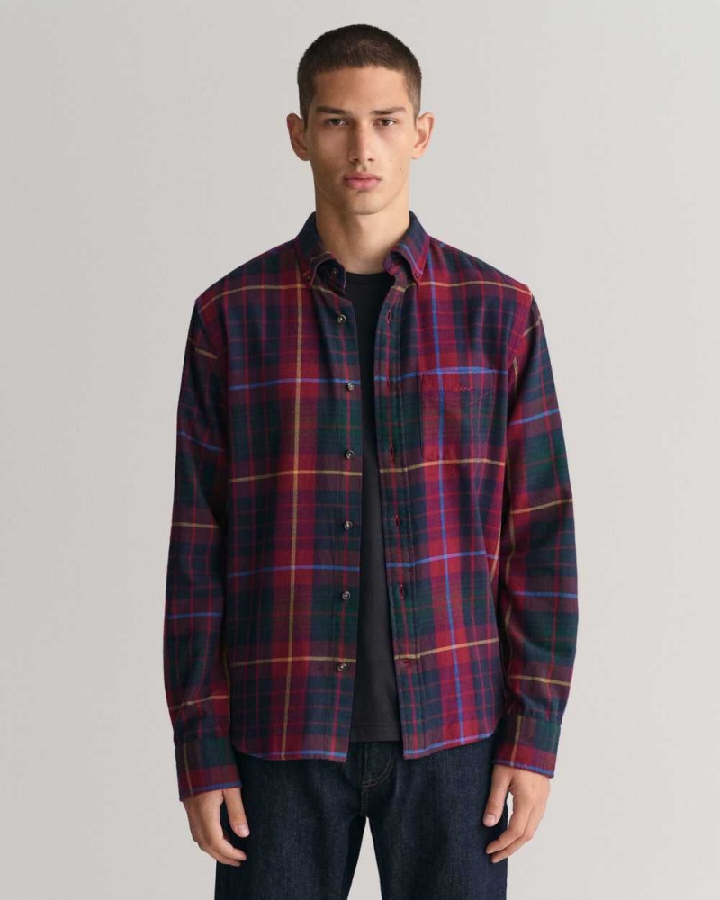 Gant Regular Fit Plaid Flannel Checked Men\'s Shirts Plumped Red | EIMVW-2867