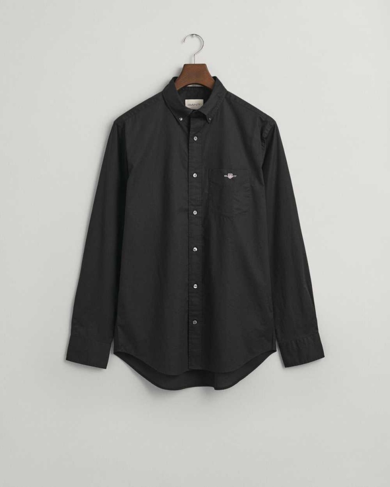 Gant Regular Fit Poplin Men's Shirts Black | MQZVJ-4168