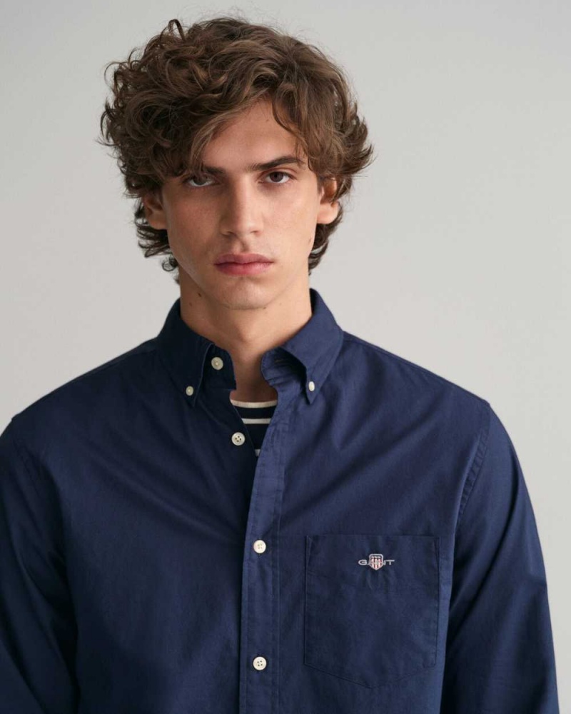 Gant Regular Fit Poplin Men's Shirts Marine | VBQCK-5063