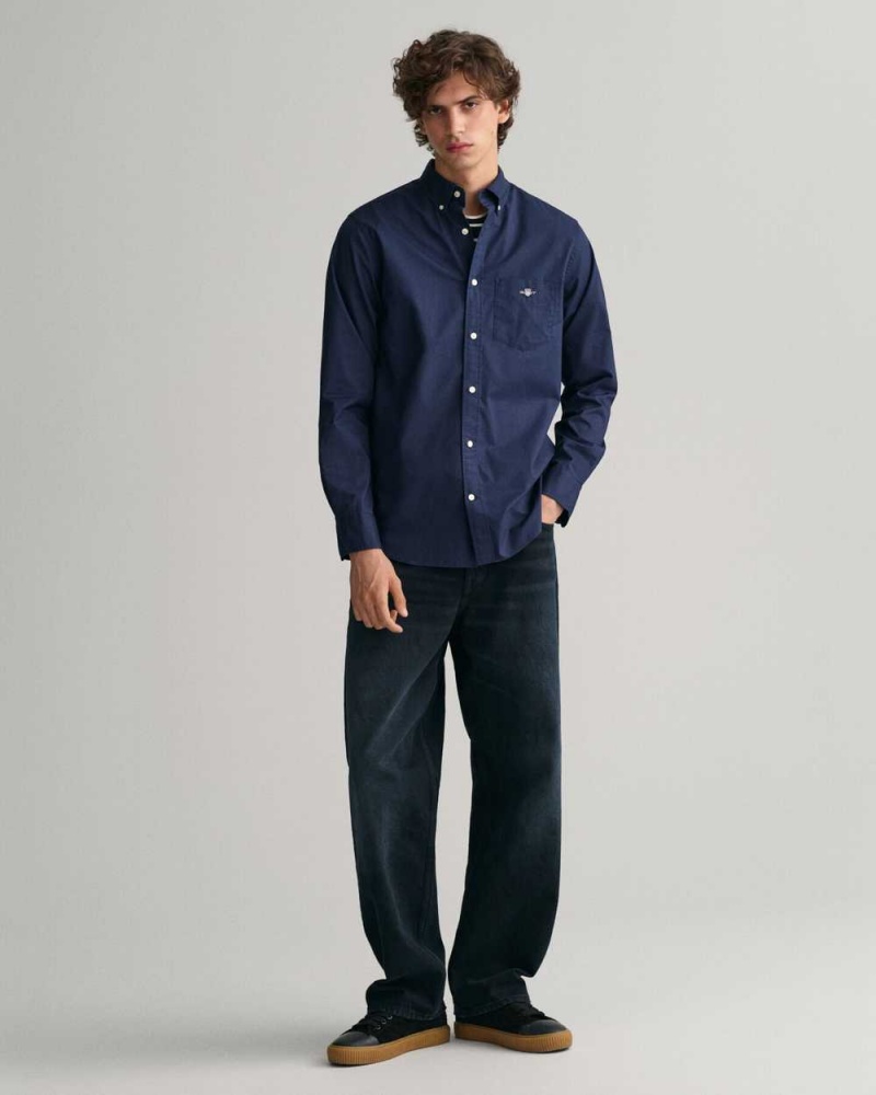 Gant Regular Fit Poplin Men's Shirts Marine | VBQCK-5063