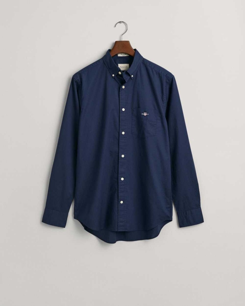 Gant Regular Fit Poplin Men's Shirts Marine | VBQCK-5063