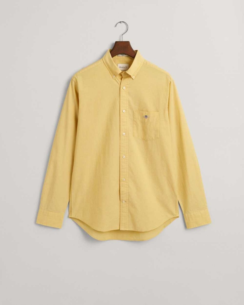 Gant Regular Fit Poplin Men\'s Shirts Parchment Yellow | OZEIV-4598