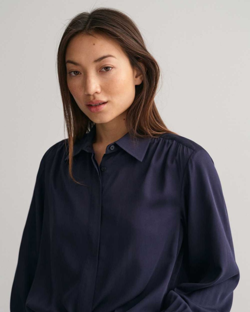 Gant Regular Fit Satin Women's Shirts Evening Blue | NMKRB-2419