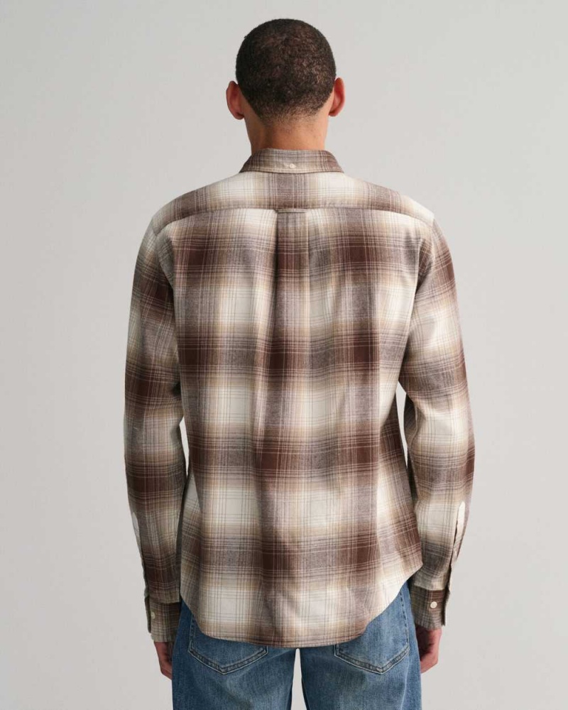 Gant Regular Fit Shadow Check Flannel Men's Shirts Desert Brown | KDNWJ-7218