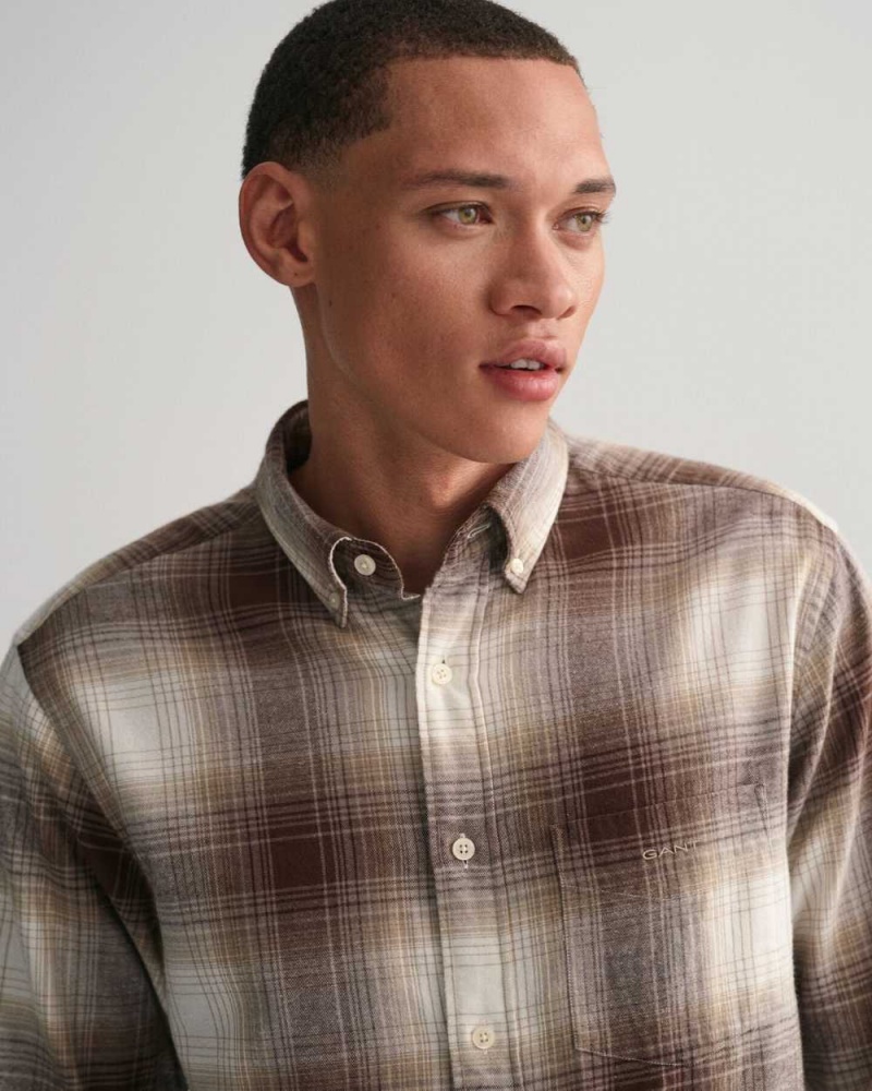 Gant Regular Fit Shadow Check Flannel Men's Shirts Desert Brown | KDNWJ-7218