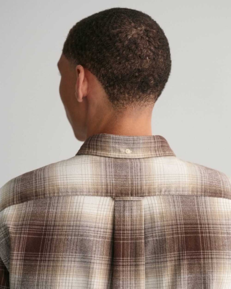 Gant Regular Fit Shadow Check Flannel Men's Shirts Desert Brown | KDNWJ-7218