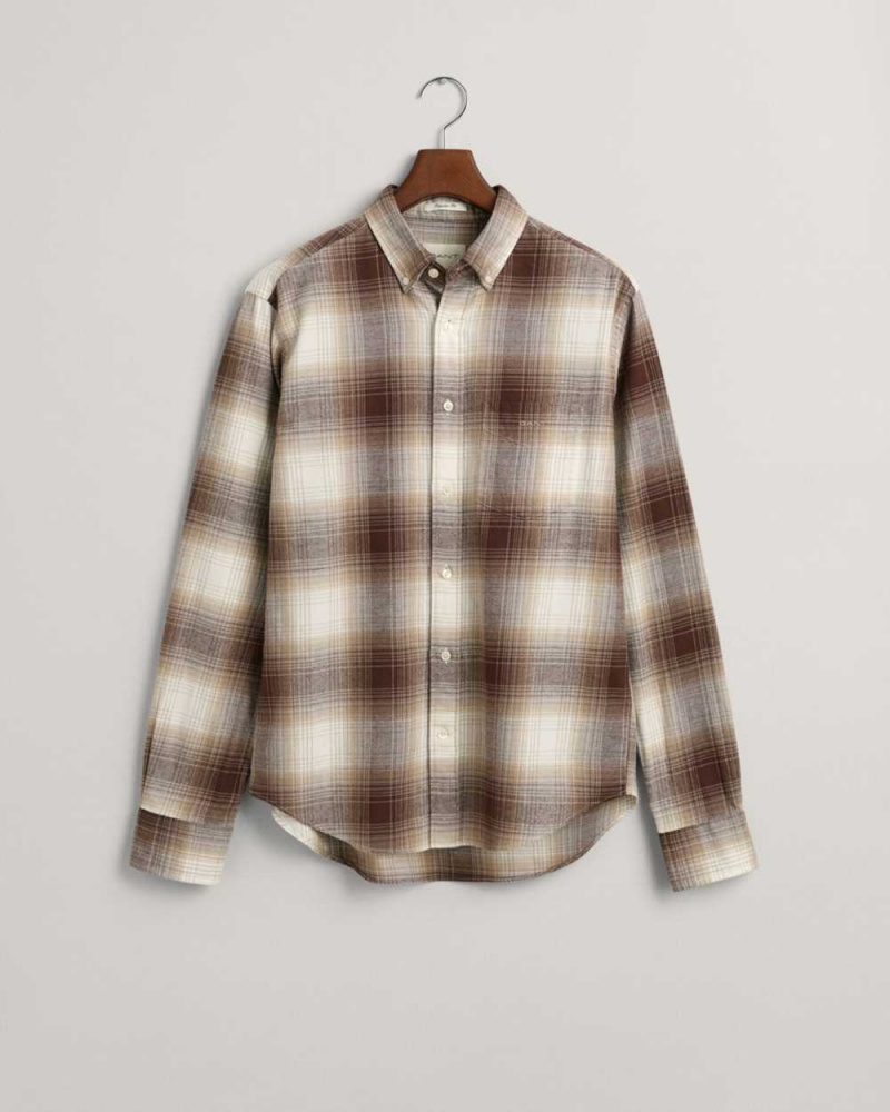 Gant Regular Fit Shadow Check Flannel Men's Shirts Desert Brown | KDNWJ-7218