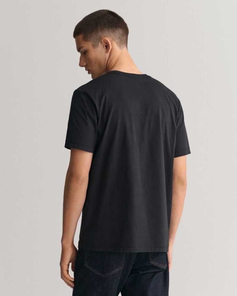 Gant Regular Fit Shield Men's T-Shirt Black | QVACU-0275