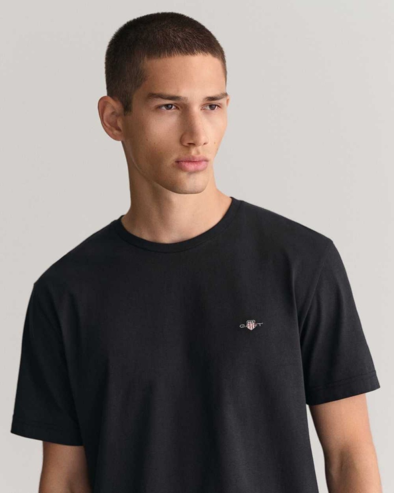 Gant Regular Fit Shield Men's T-Shirt Black | QVACU-0275