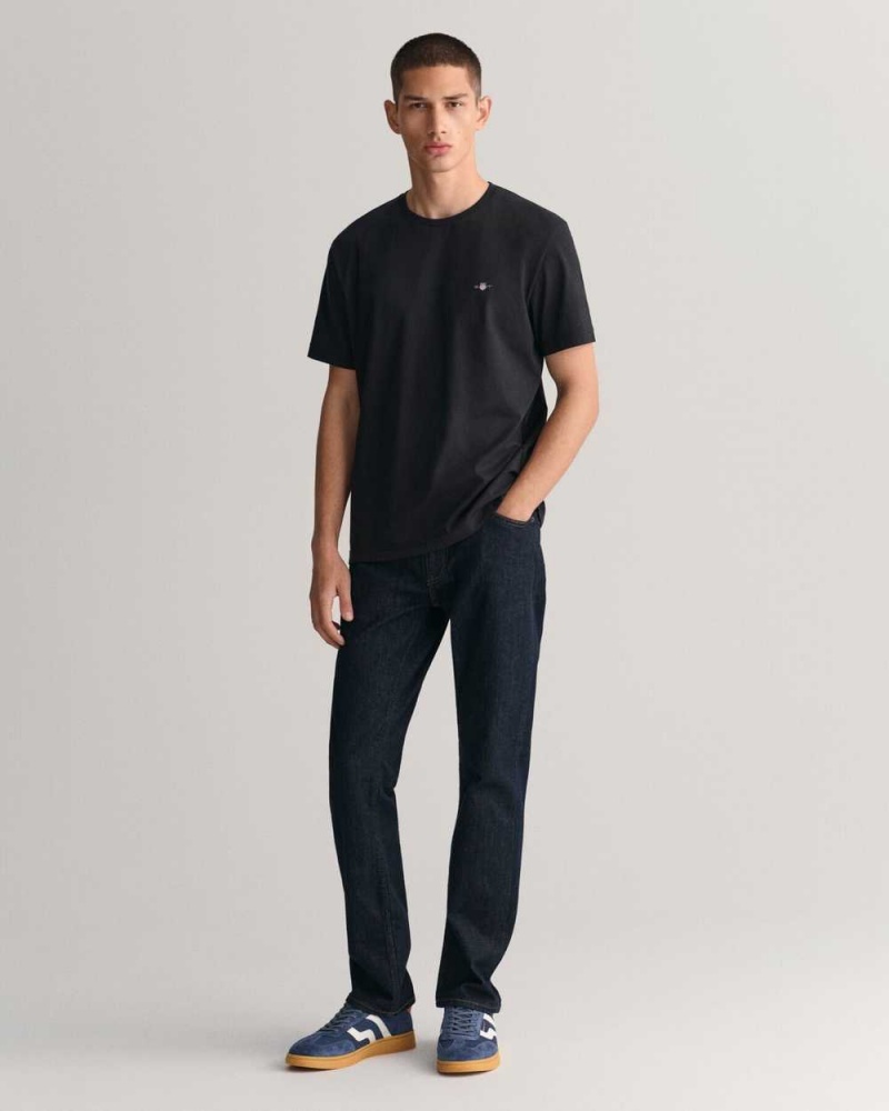 Gant Regular Fit Shield Men's T-Shirt Black | QVACU-0275