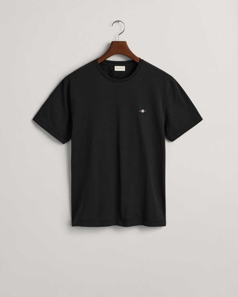 Gant Regular Fit Shield Men's T-Shirt Black | QVACU-0275