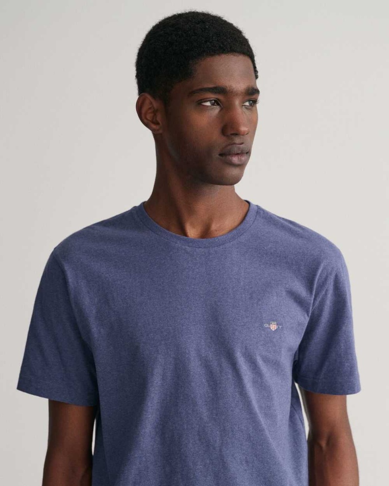 Gant Regular Fit Shield Men's T-Shirt Blue Melange | CXUWY-7243