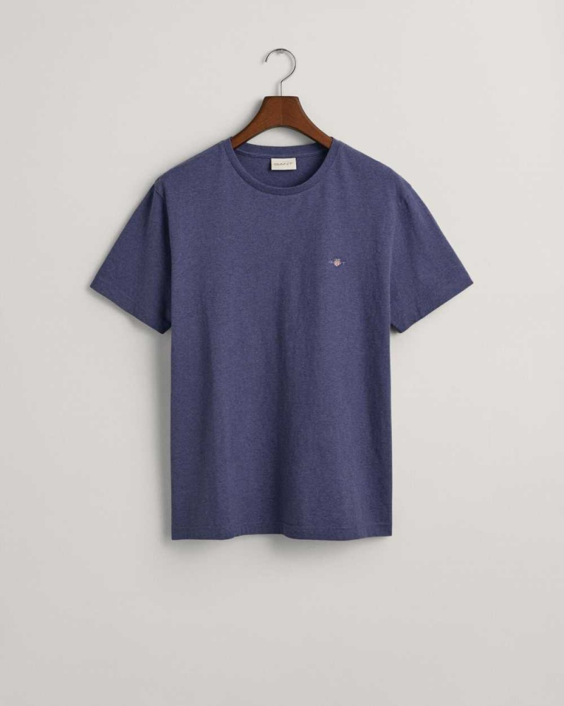 Gant Regular Fit Shield Men's T-Shirt Blue Melange | CXUWY-7243