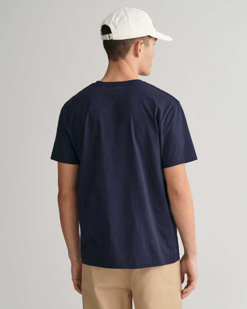 Gant Regular Fit Shield Men's T-Shirt Evening Blue | UNDTX-9634