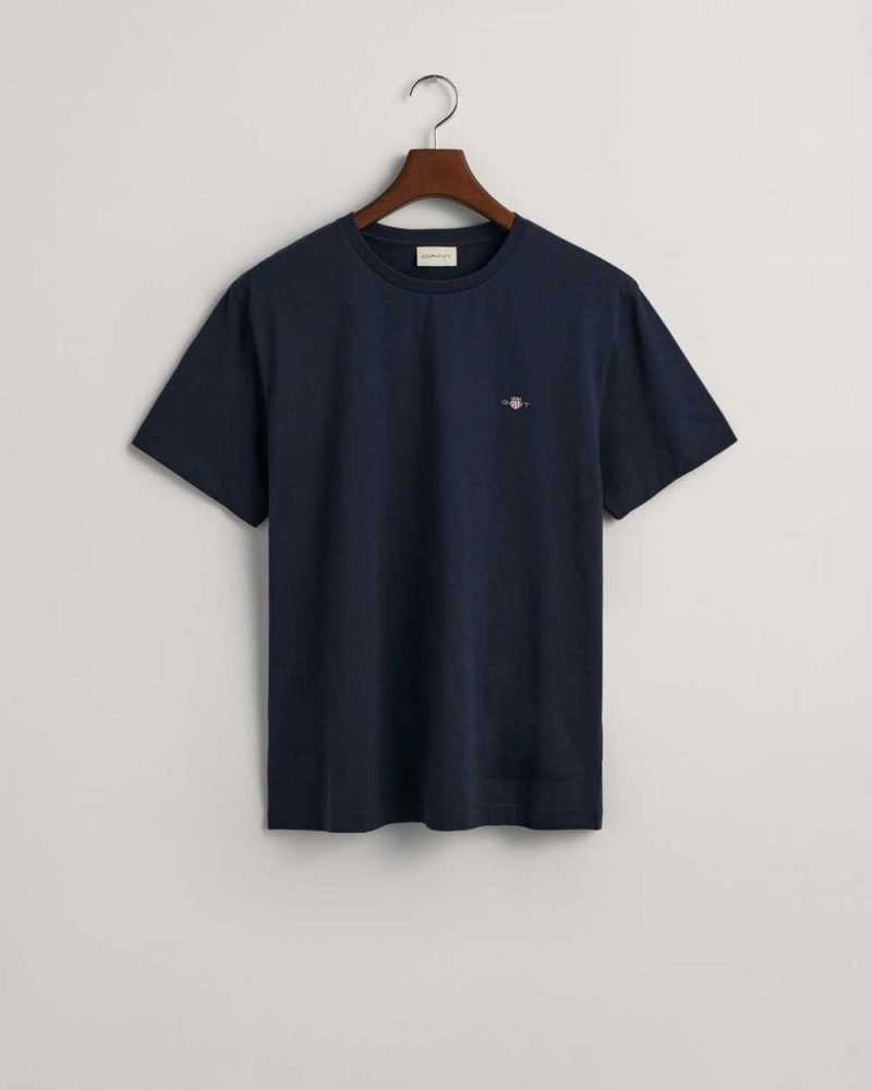 Gant Regular Fit Shield Men's T-Shirt Evening Blue | UNDTX-9634