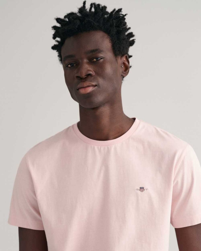 Gant Regular Fit Shield Men's T-Shirt Faded Pink | KVHIJ-9517