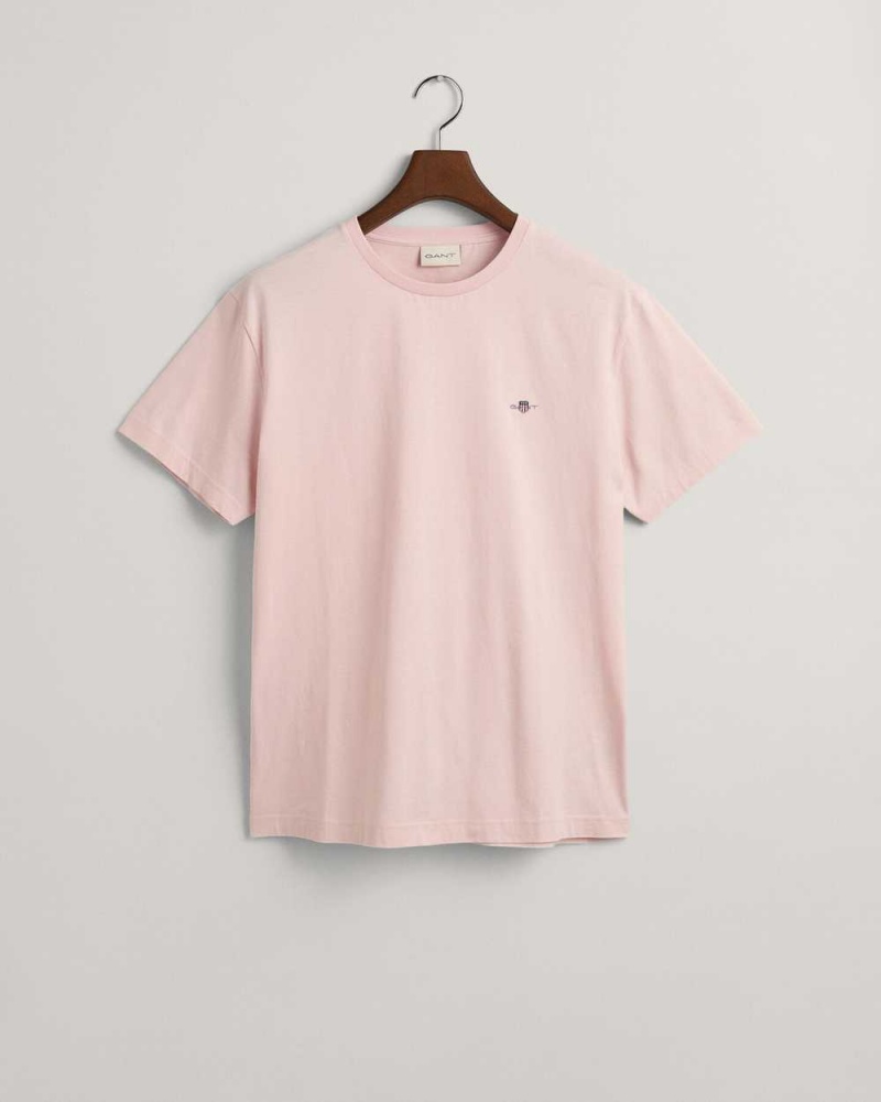 Gant Regular Fit Shield Men's T-Shirt Faded Pink | KVHIJ-9517