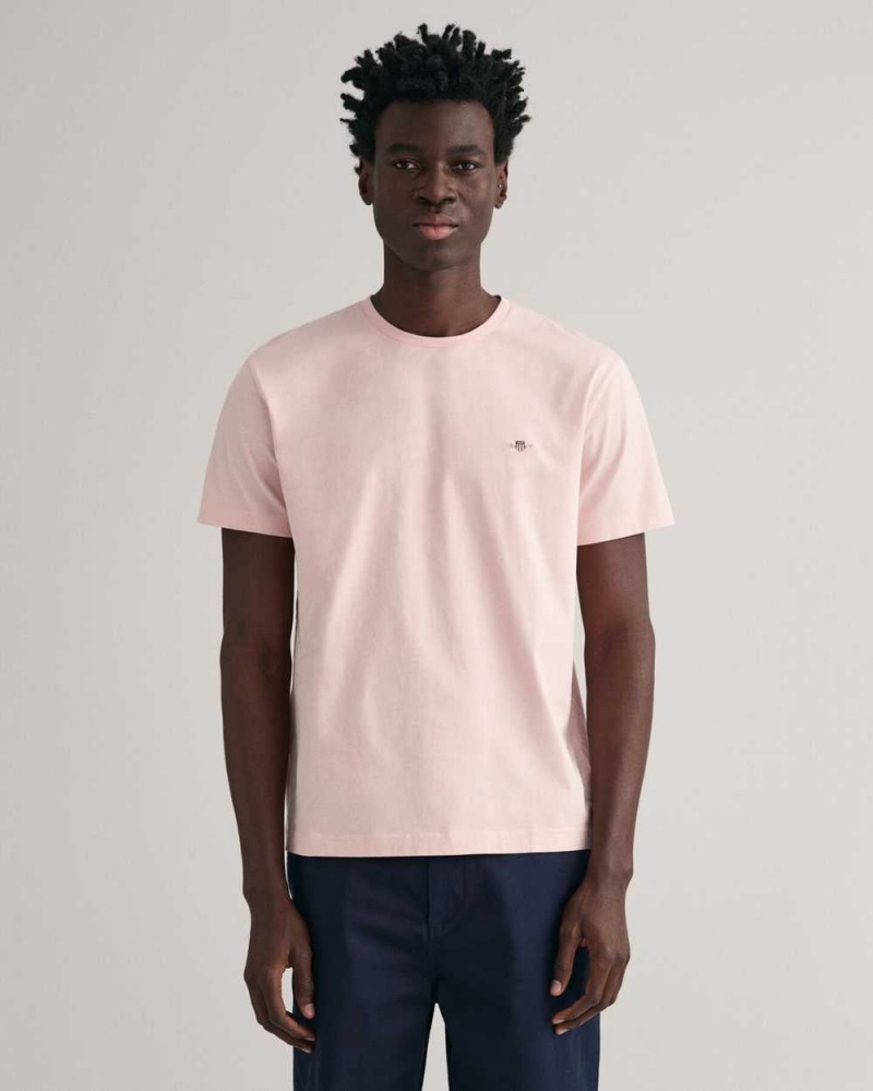 Gant Regular Fit Shield Men\'s T-Shirt Faded Pink | KVHIJ-9517