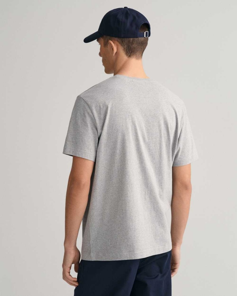 Gant Regular Fit Shield Men's T-Shirt Grey Melange | UMGLA-8569