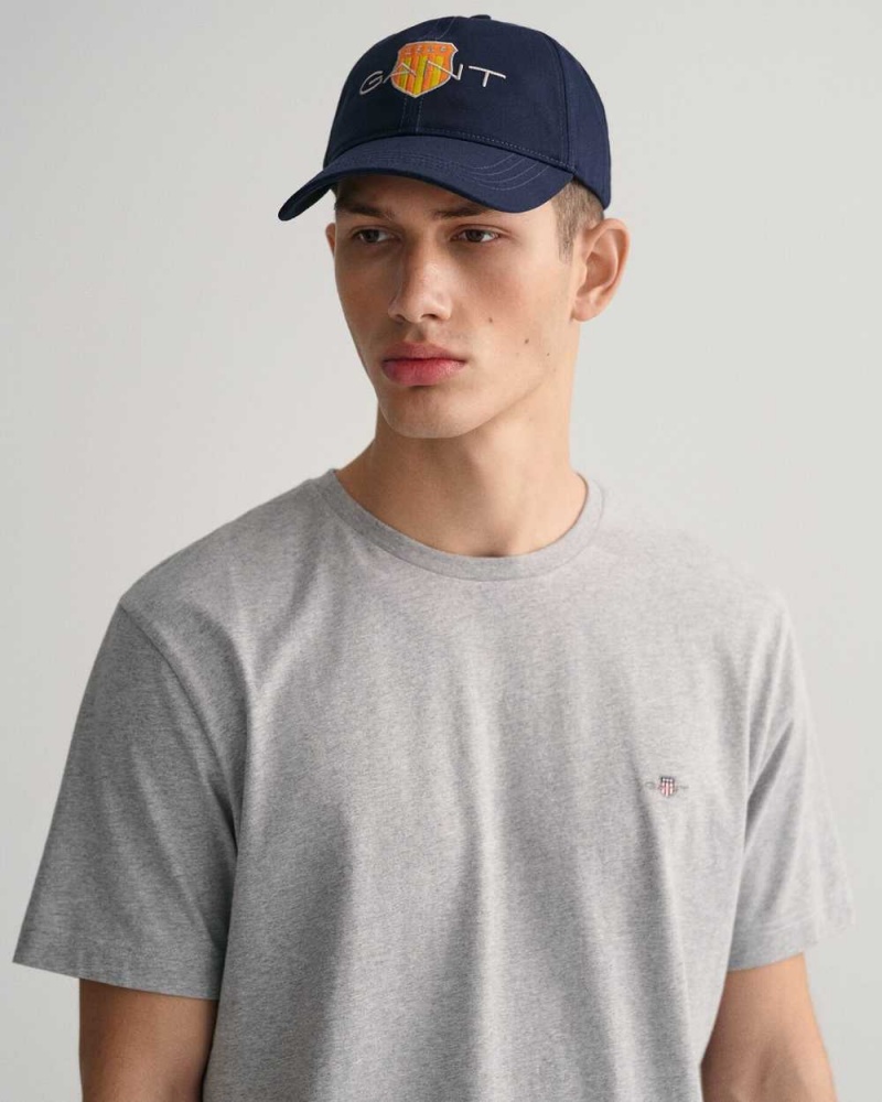 Gant Regular Fit Shield Men's T-Shirt Grey Melange | UMGLA-8569