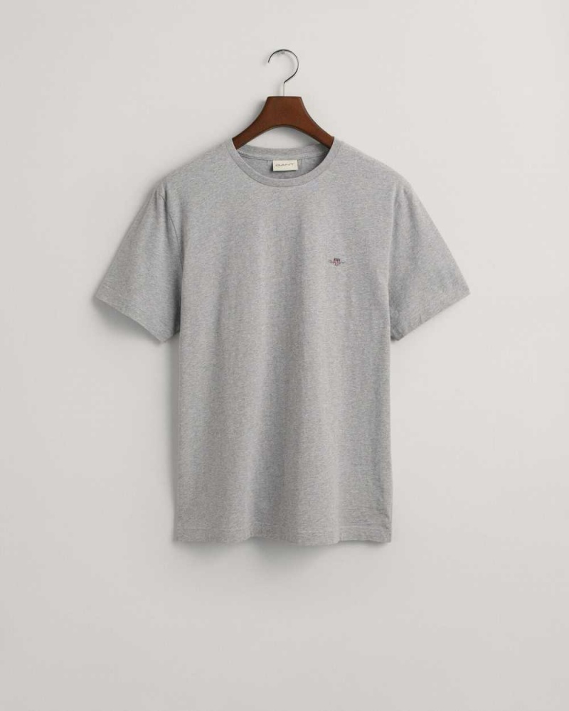 Gant Regular Fit Shield Men's T-Shirt Grey Melange | UMGLA-8569