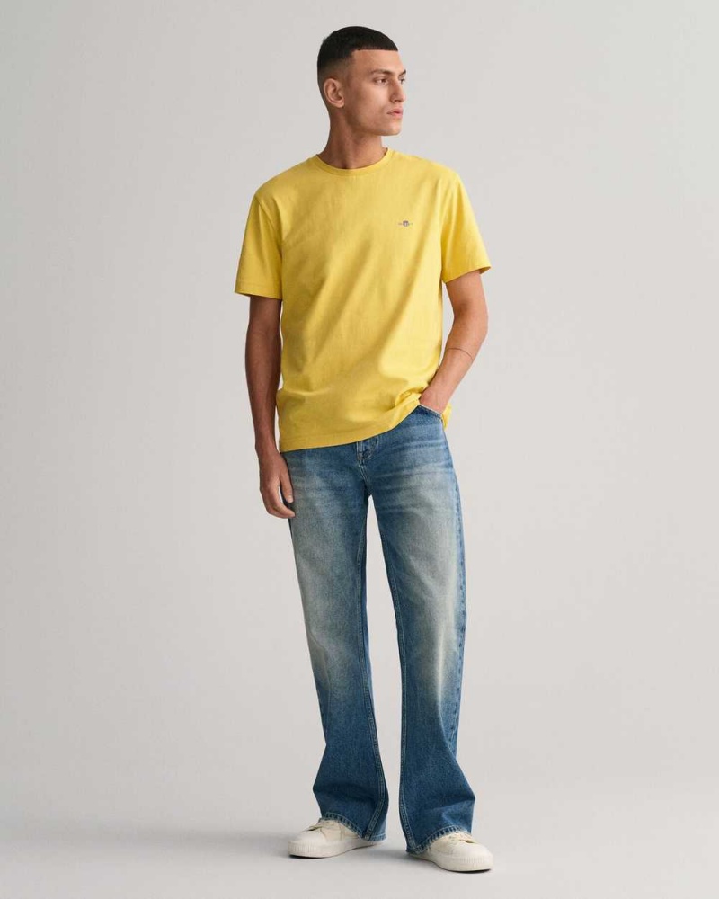 Gant Regular Fit Shield Men's T-Shirt Parchment Yellow | VPFSB-2361