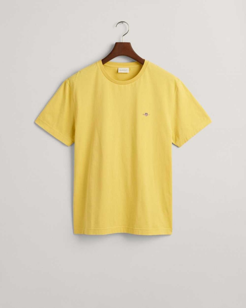 Gant Regular Fit Shield Men's T-Shirt Parchment Yellow | VPFSB-2361