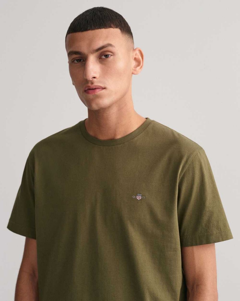 Gant Regular Fit Shield Men's T-Shirt Racing Green | QRPZI-8091